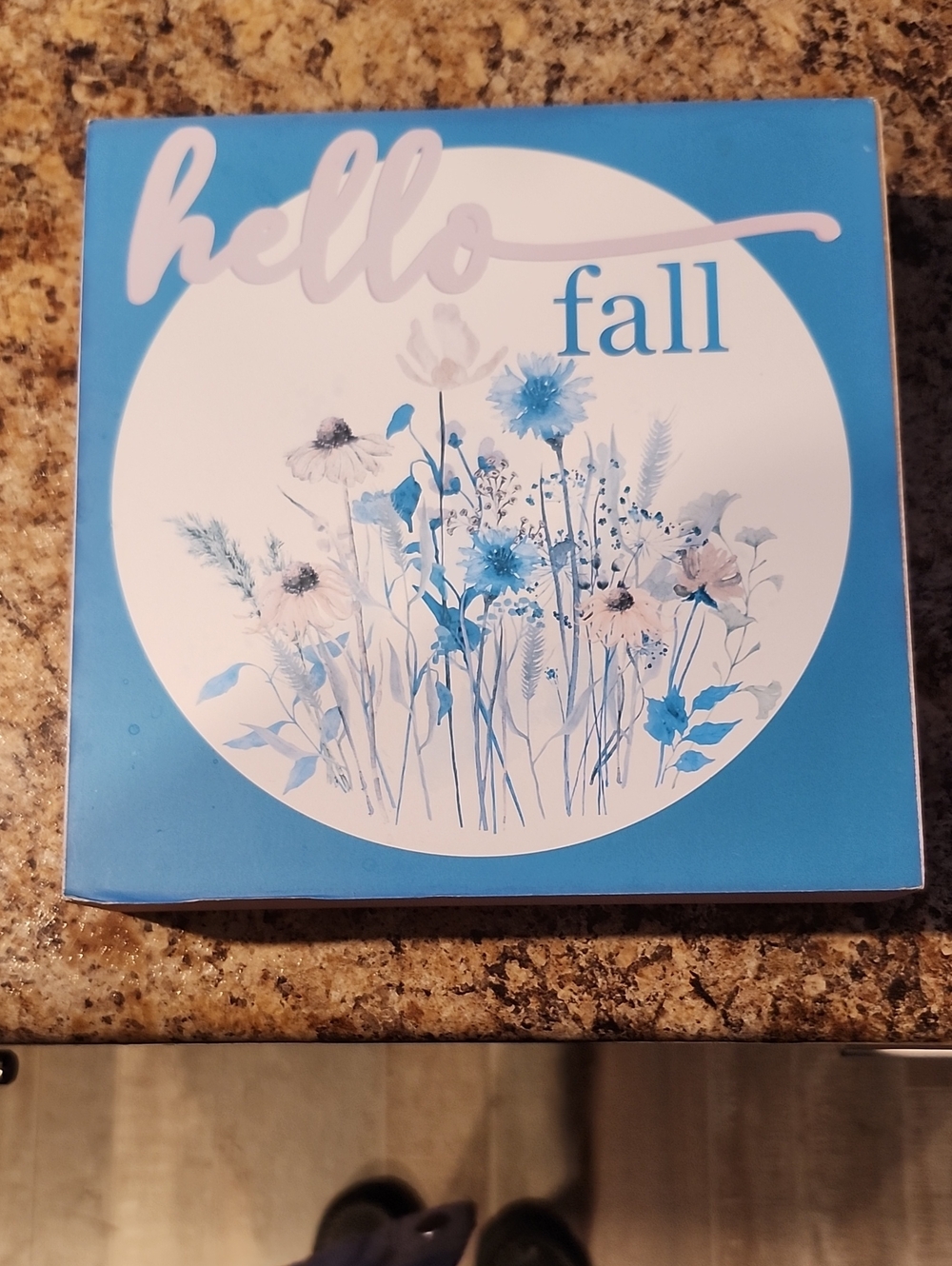 Hello Fall Blue Floral Wall Art Plaque